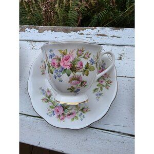 Royal Albert Moss Rose‎ Bone China Tea Cup & Saucer Set Floral Design Gold Trim